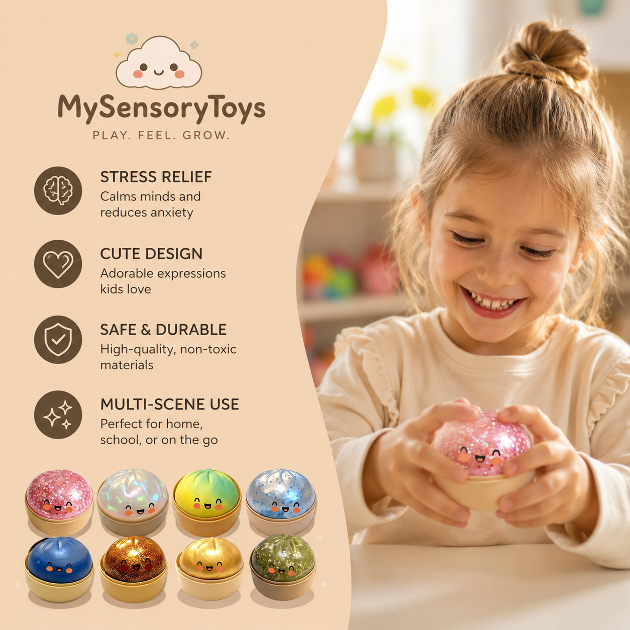 ✨ Glitter Dumpling Squishy Stress & Anxiety Relief Toy
