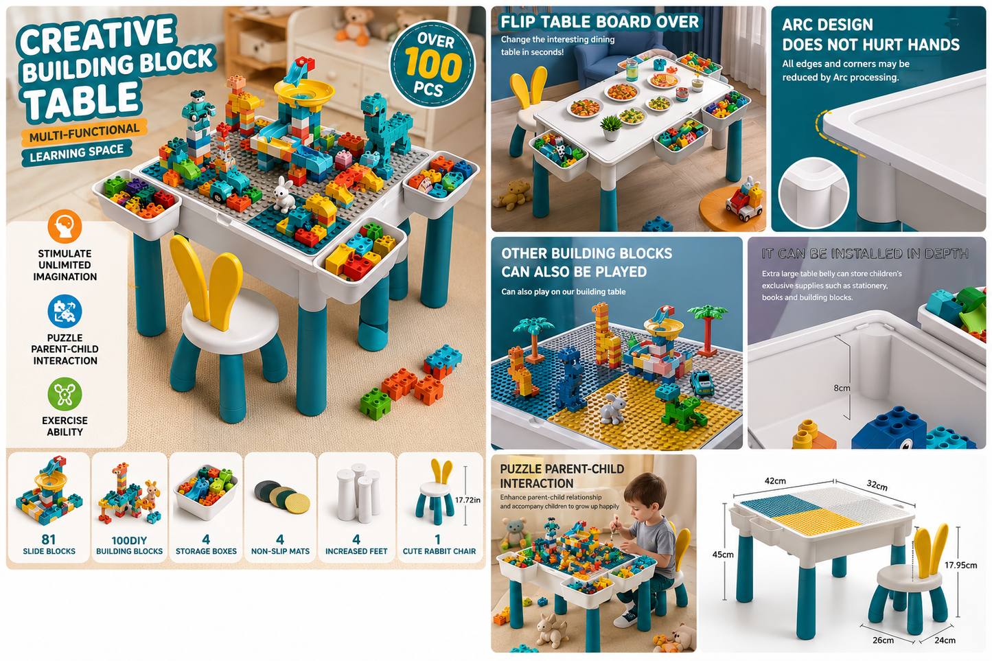 Kids Building Block Activity Table & Chair Set