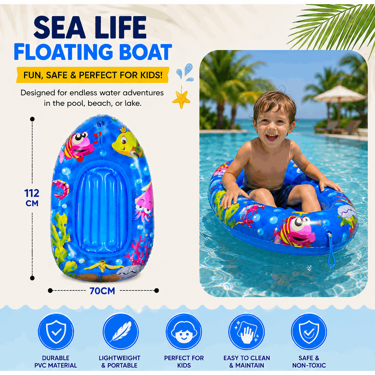 Inflatable Sea Life Kids Boat Pool Float